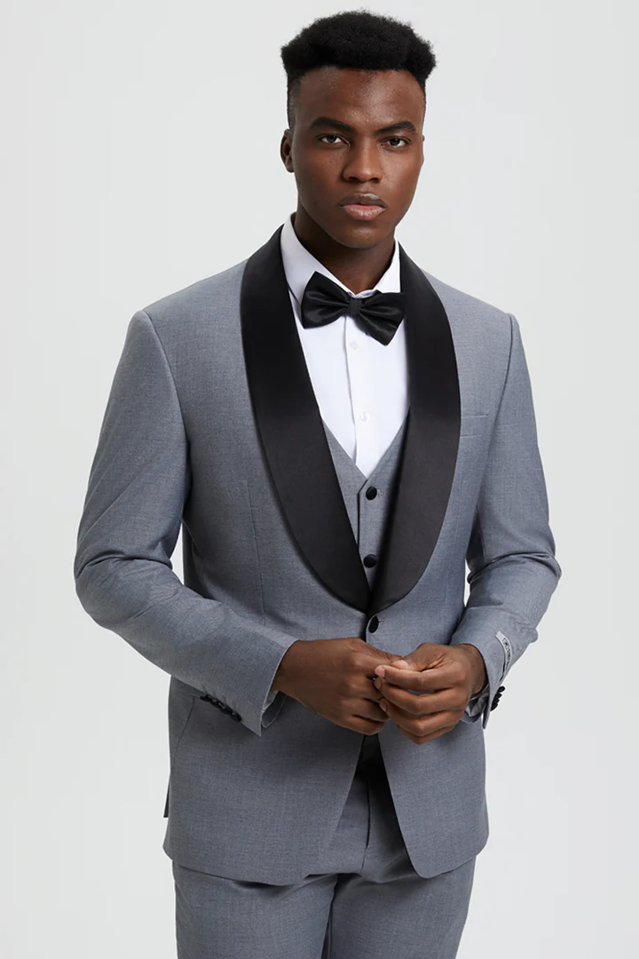 Bow Tie Bomber Jacket Over Suit Light Gray Grey Tux With Navy