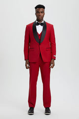 Men's Stacy Adams Vested One Button Shawl Lapel Designer Tuxedo In Red - Men's Tuxedo USA