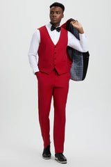 Men's Stacy Adams Vested One Button Shawl Lapel Designer Tuxedo In Red - Men's Tuxedo USA