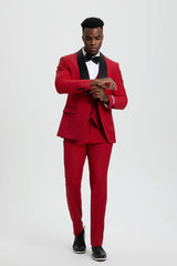 Men's Stacy Adams Vested One Button Shawl Lapel Designer Tuxedo In Red - Men's Tuxedo USA