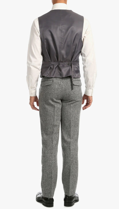 Men’s Grey Tweed Three Piece Suit – Vintage British Fabric Slim Fit Wedding & Business Wear