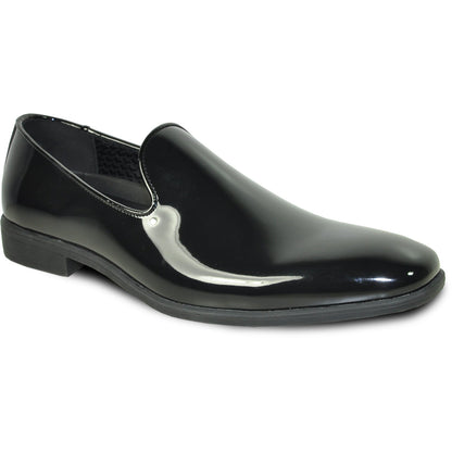 Bravo Mens Classic Plain Toe Slip on Patent Loafer Tuxedo Shoe in Black