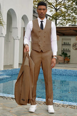 Tan Suits For Wedding - Tan Groomsmen Suits - Tan Double Breasted Tuxedo - Men's Tuxedo USA