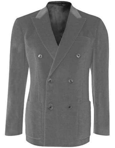 Mens 6 Button Double Breasted Velvet Blazer - Dark Gray Blazer