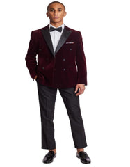 Double Breasted Tuxedo - Velvet Dinner Jacket with Pants in Color Maroon