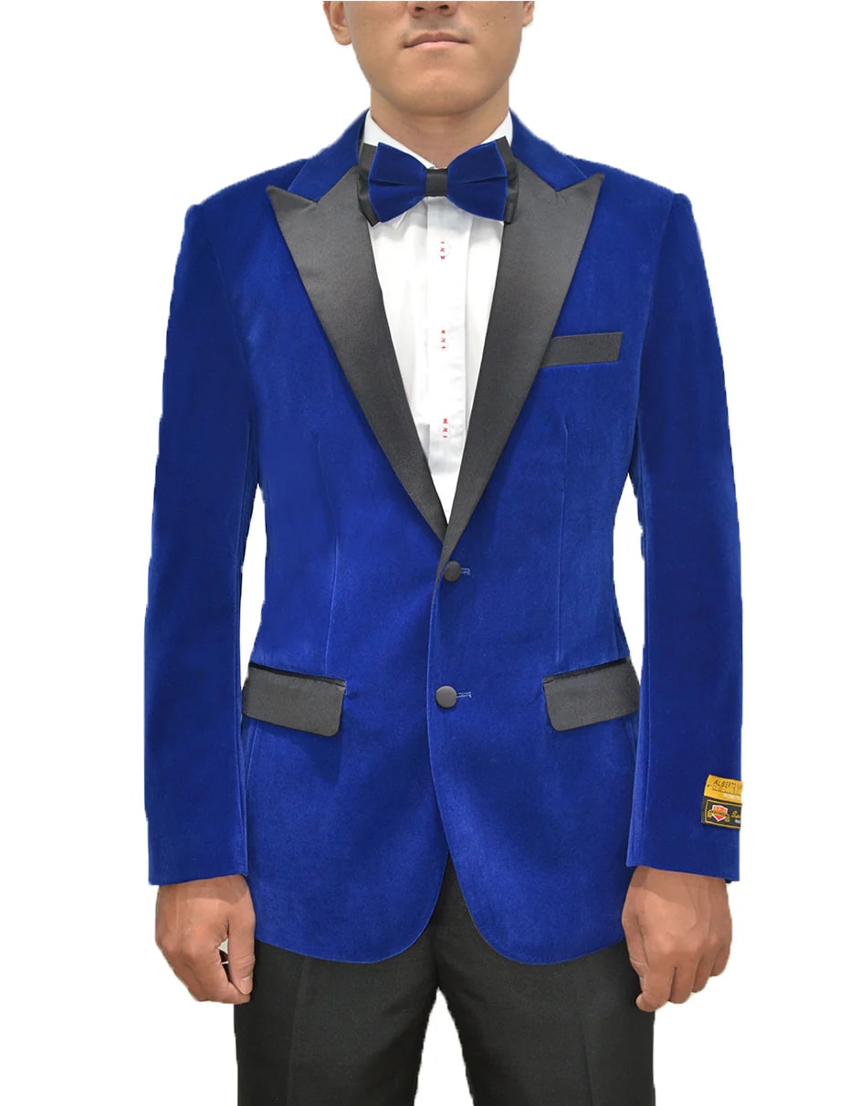 Mens Classic Velvet Fabric Tuxedo Dinner Jacket in Royal Blue - Men's Tuxedo USA