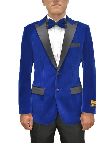 Mens Classic Velvet Fabric Tuxedo Dinner Jacket in Royal Blue