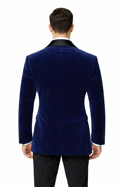 Men’s Navy Blue Velvet Blazer – Elegant Shawl Collar Formal Dinner Jacket