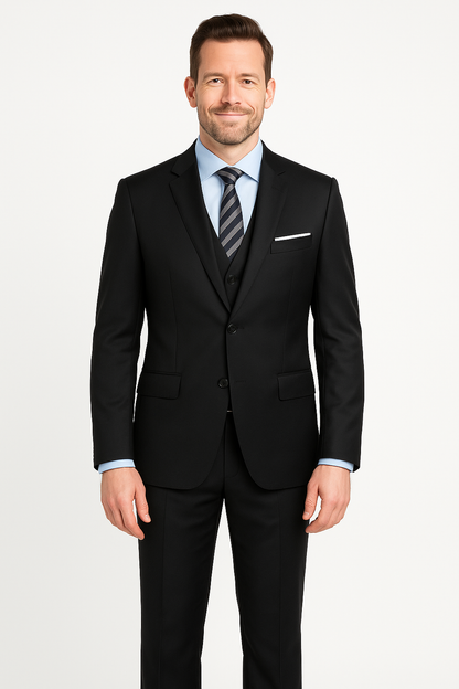 Mens Three Piece Suit - Vested Suit Mens Black Two Button Vested 3 Piece Slim Fit Suit