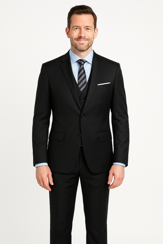 Mens Three Piece Suit - Vested Suit Mens Black Two Button Vested 3 Piece Slim Fit Suit