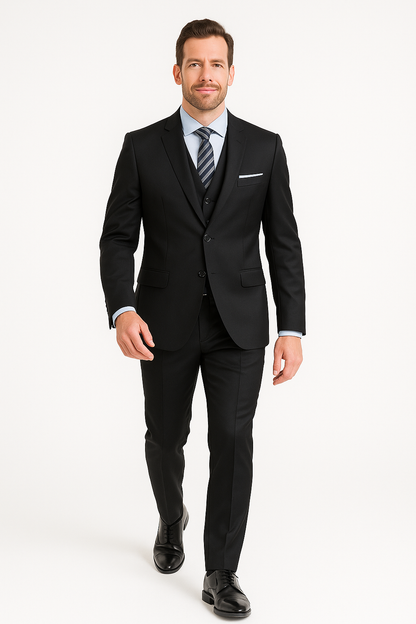 Mens Three Piece Suit - Vested Suit Mens Black Two Button Vested 3 Piece Slim Fit Suit