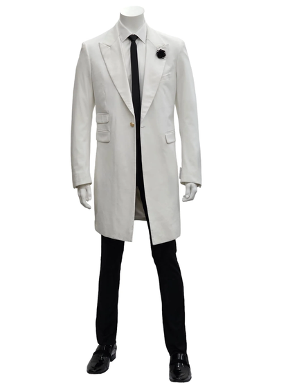 Mens White Velvet Victorian Tailcoat Tuxedo – Three Quarter Length Cutaway Stage And Wedding Jacket