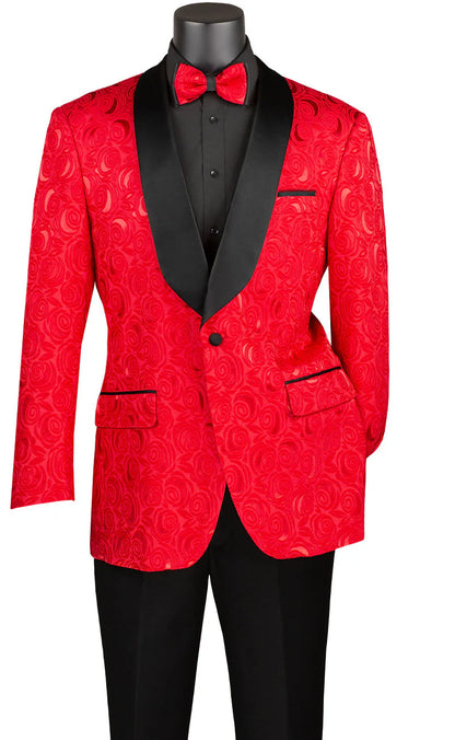Mens Modern Fit Paisley Jacquard Prom Tuxedo in Red