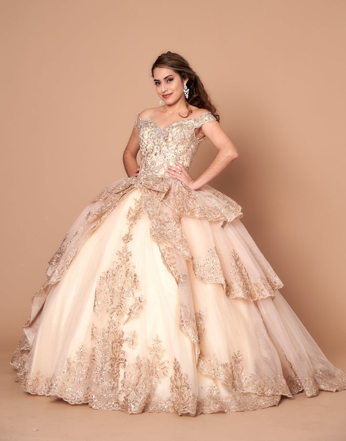 Applique Off-Shoulder Quinceanera Dress Layered Embroidered Ball Gown by Calla WB-20525