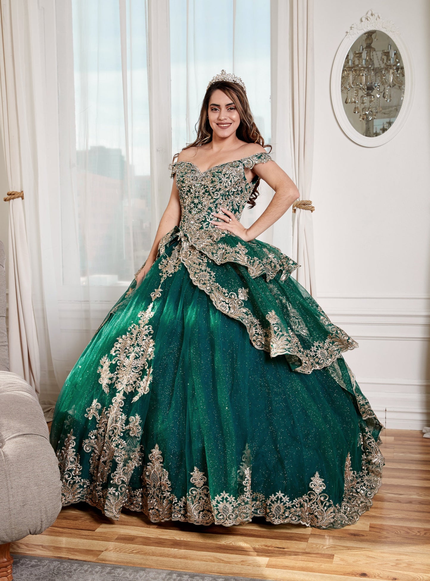 Applique Off-Shoulder Quinceanera Dress Layered Embroidered Ball Gown by Calla WB-20525