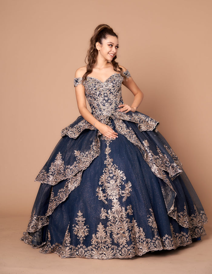 Applique Off-Shoulder Quinceanera Dress Layered Embroidered Ball Gown by Calla WB-20525