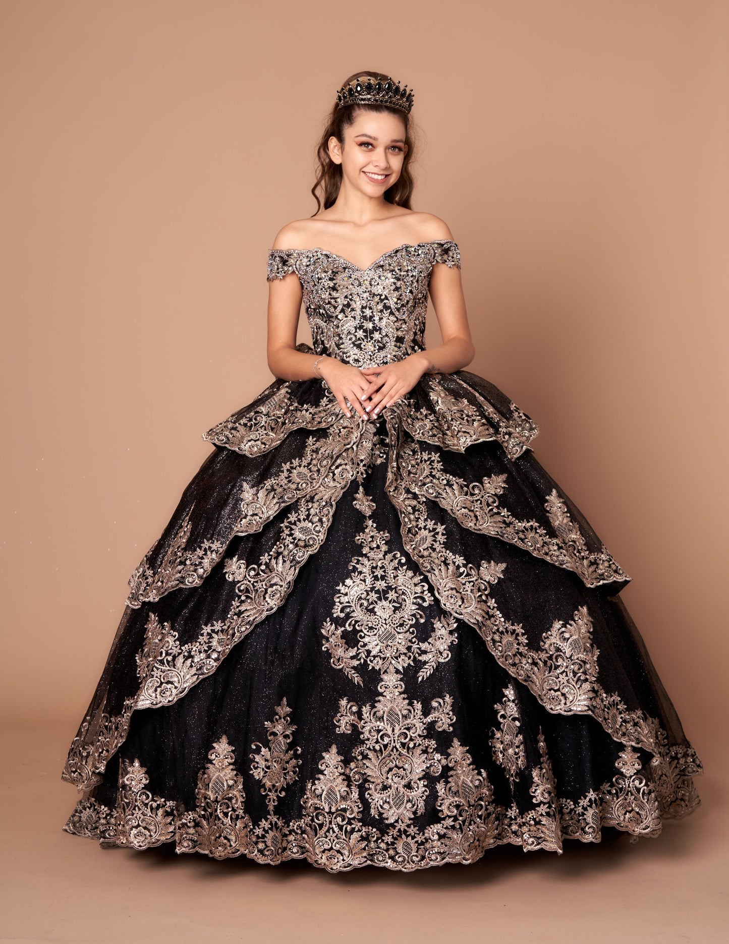 Applique Off-Shoulder Quinceanera Dress Layered Embroidered Ball Gown by Calla WB-20525