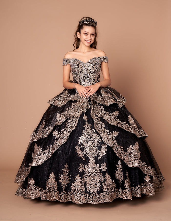 Applique Off-Shoulder Quinceanera Dress Layered Embroidered Ball Gown by Calla WB-20525