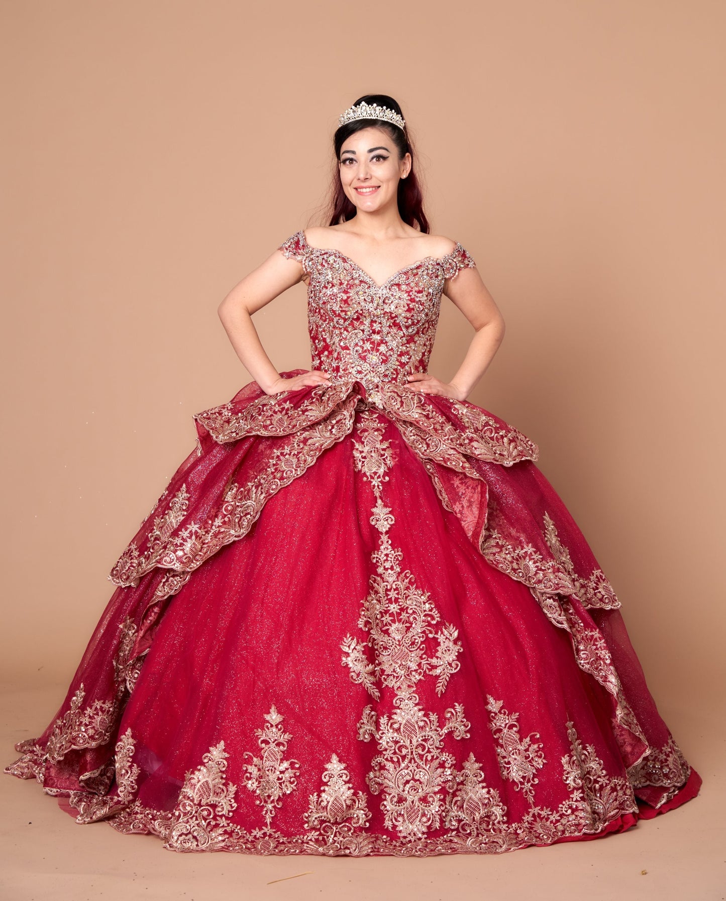 Applique Off-Shoulder Quinceanera Dress Layered Embroidered Ball Gown by Calla WB-20525