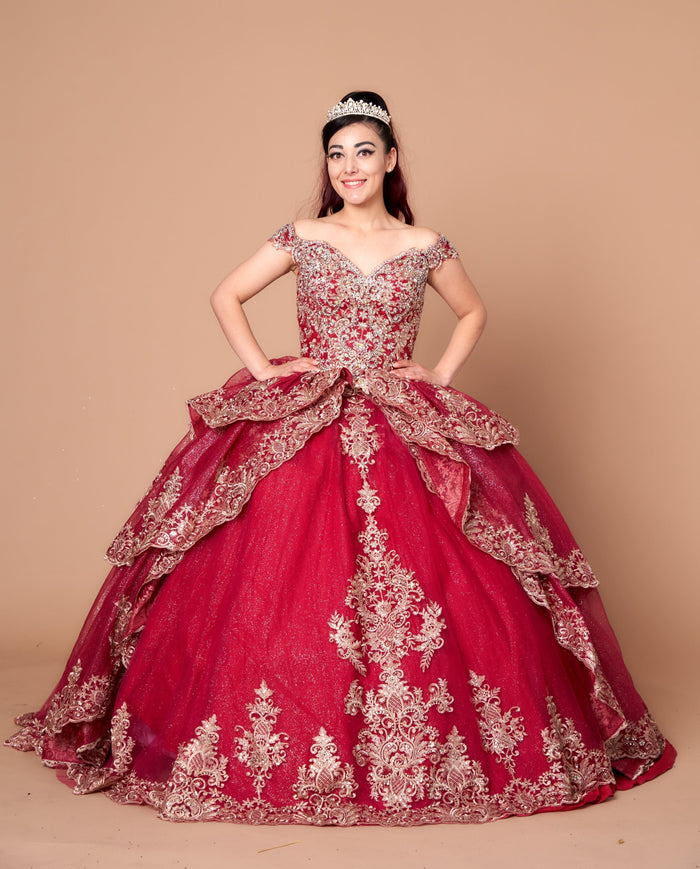Applique Off-Shoulder Quinceanera Dress Layered Embroidered Ball Gown by Calla WB-20525