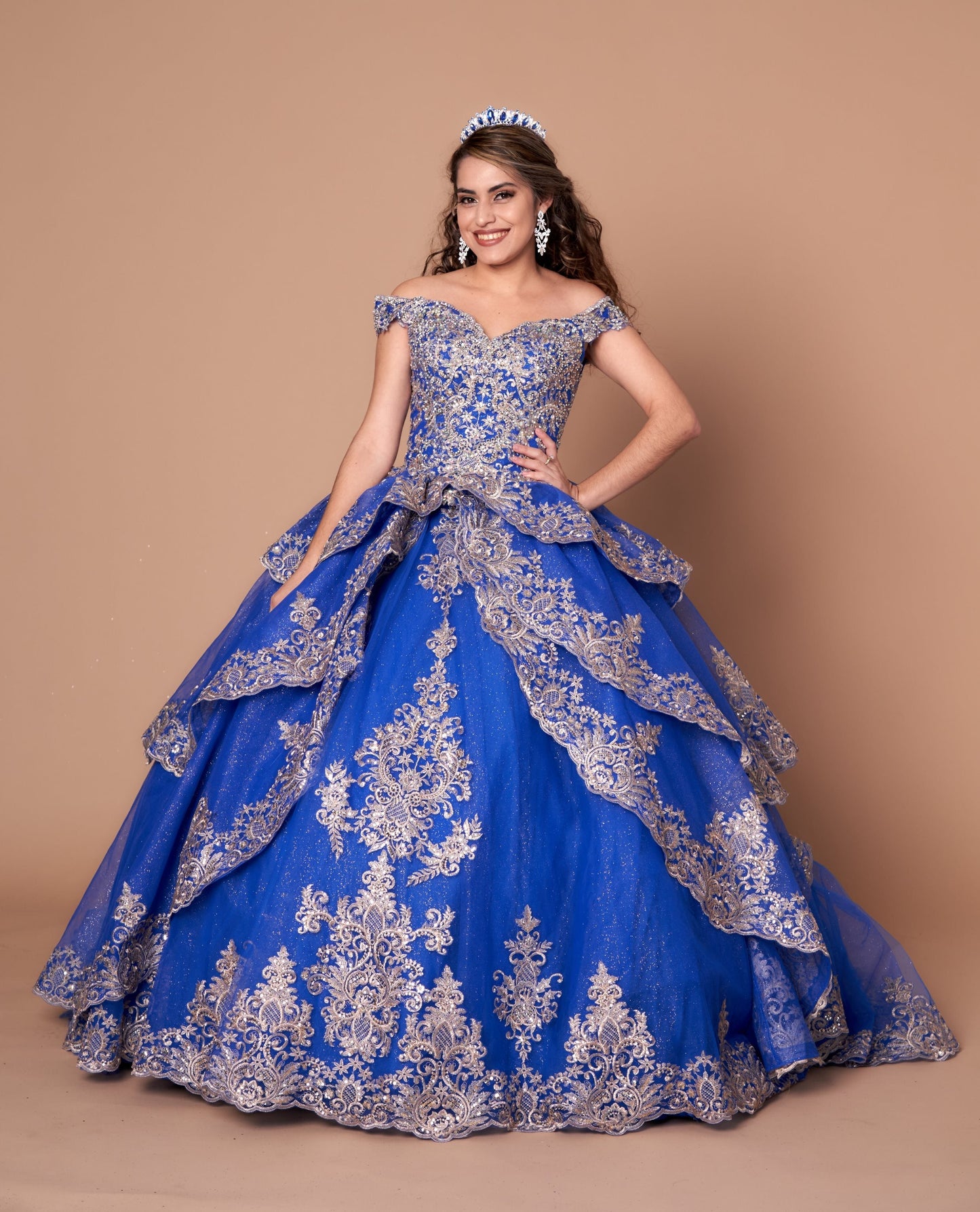 Applique Off-Shoulder Quinceanera Dress Layered Embroidered Ball Gown by Calla WB-20525