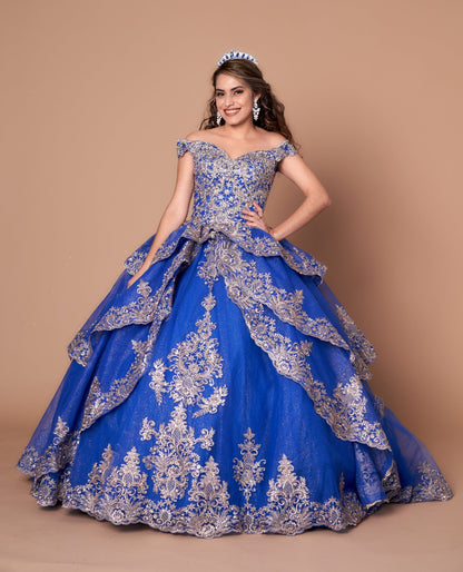 Applique Off-Shoulder Quinceanera Dress Layered Embroidered Ball Gown by Calla WB-20525