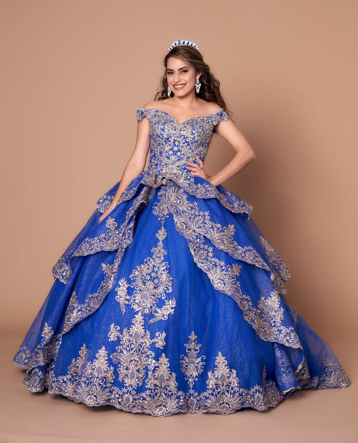 Applique Off-Shoulder Quinceanera Dress Layered Embroidered Ball Gown by Calla WB-20525