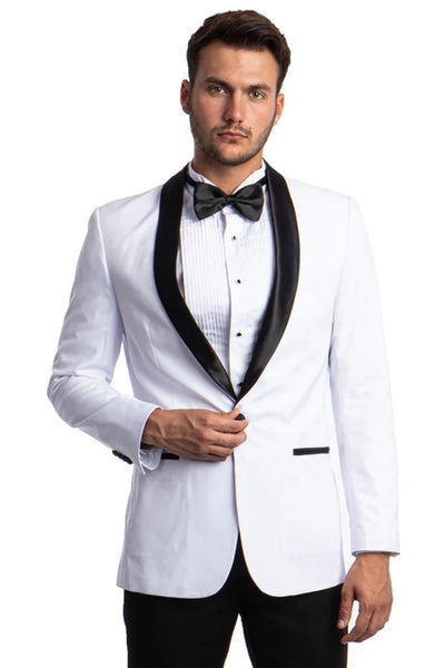 All White Mens Tuxedo - Wedding Suit - Men's Skinny Fit One Button Sha