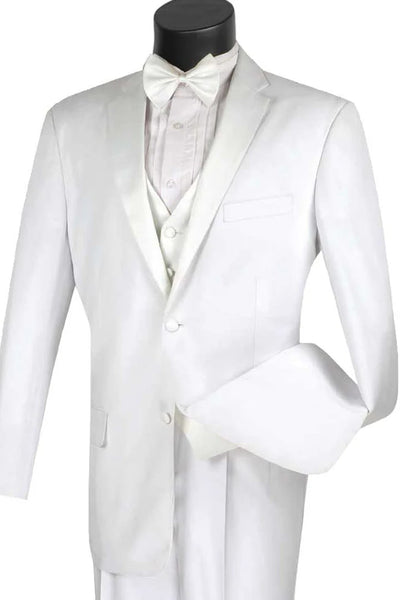 All White Mens Tuxedo - Wedding Suit - Mens 2 Button Vested Classic Tu