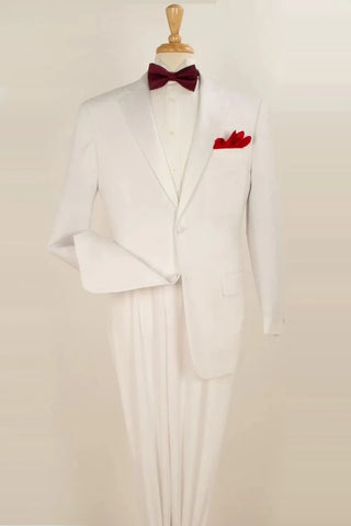 All White Mens Tuxedo -  Wedding Suit - Mens Classic Fit 2 Button Pleated Pant Poplin Tuxedo In White - Men's Tuxedo USA