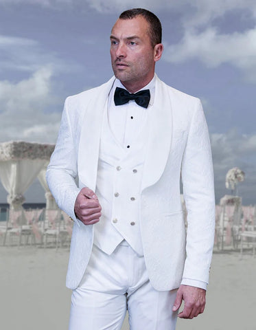 Statement Men's White Velvet Shawl Lapel Tuxedo with Velvet Vest