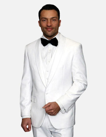 Statement Men's White with White Lapel Vested 100% Wool Tuxedo