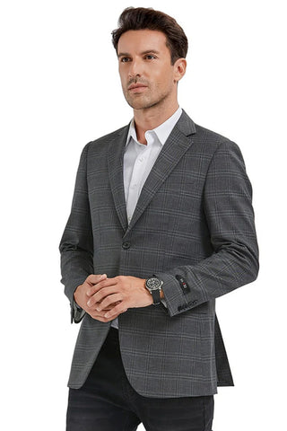 Saco vaquero - Western Sport Coat - Western Blazer - Men's Slim Fit 2 Button Sport Coat Blazer In Grey Windowpane Plaid