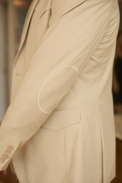 Men’s Beige Western Sport Coat Suit with Suede Elbow Patches