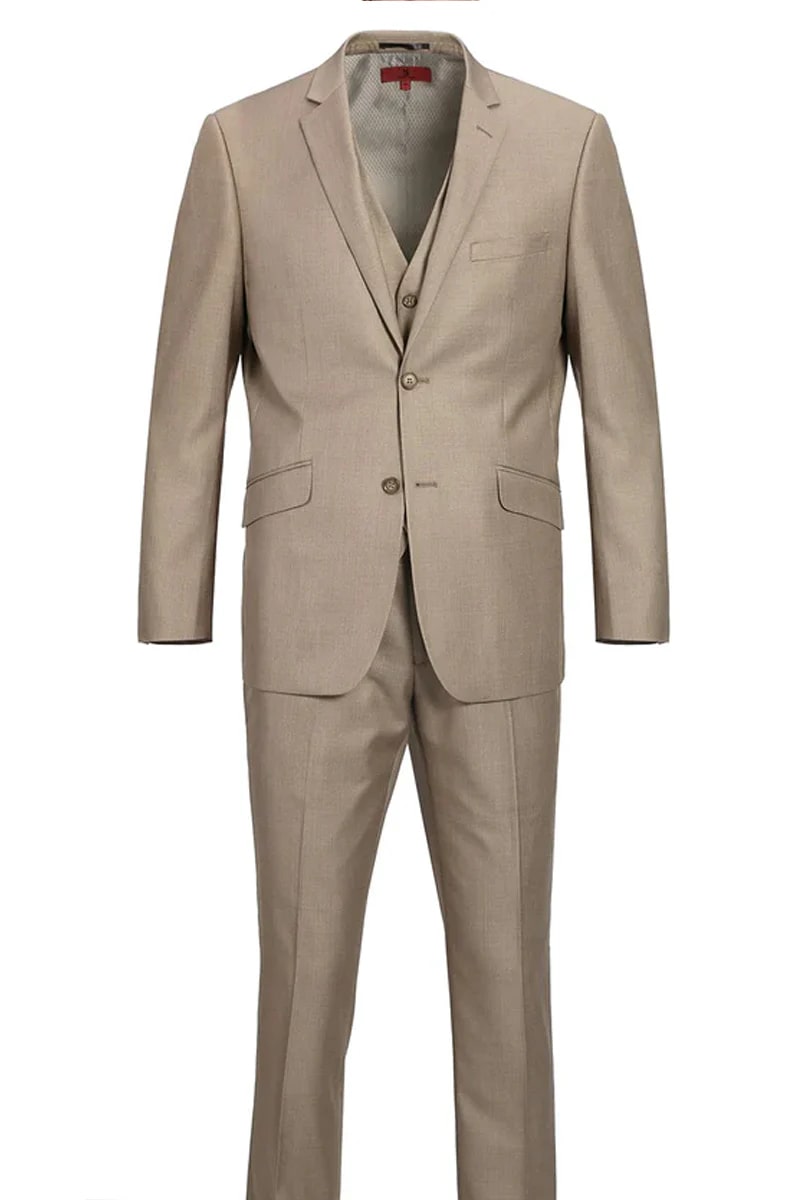 Mens Taupe Classic Fit 2-Button Suit with Optional Vest