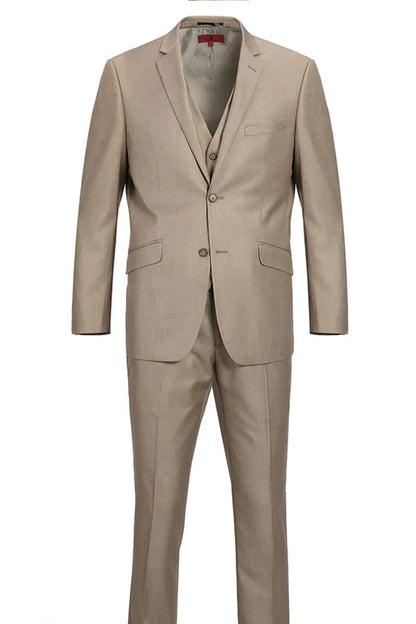 Mens Taupe Classic Fit 2-Button Suit with Optional Vest