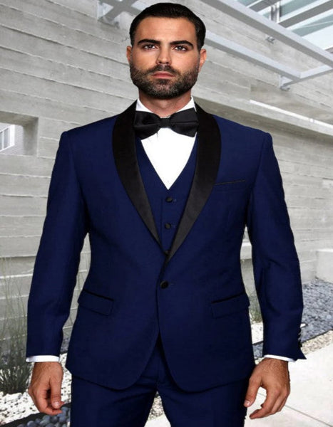 Blue Prom Suit - Blue Homecoming Outfits For Guys with Matching Paisley Vest Set in Indigo Blue Blue Prom Tuxedos main image 0