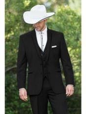 Men’s Black Western Wedding Suit with Vest and Pants, Cowboy Tuxedo Formal Dress Suit