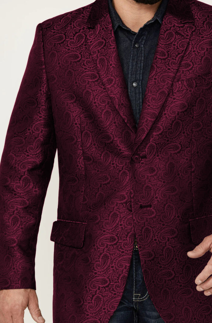Western Blazer - Saco Vaquero para Hombre - Saco Vaquero Paisly Fabric in Color Burgundy