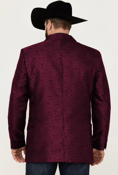 Western Blazer - Saco Vaquero para Hombre - Saco Vaquero Paisly Fabric in Color Burgundy