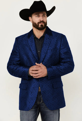 Western Blazer - Saco Vaquero para Hombre - Saco Vaquero Paisly Fabric in Color Navy