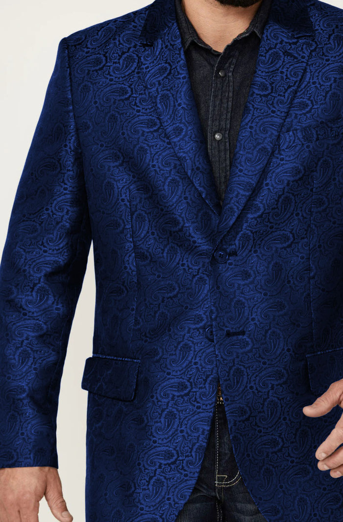 Western Blazer - Saco Vaquero para Hombre - Saco Vaquero Paisly Fabric in Color Navy