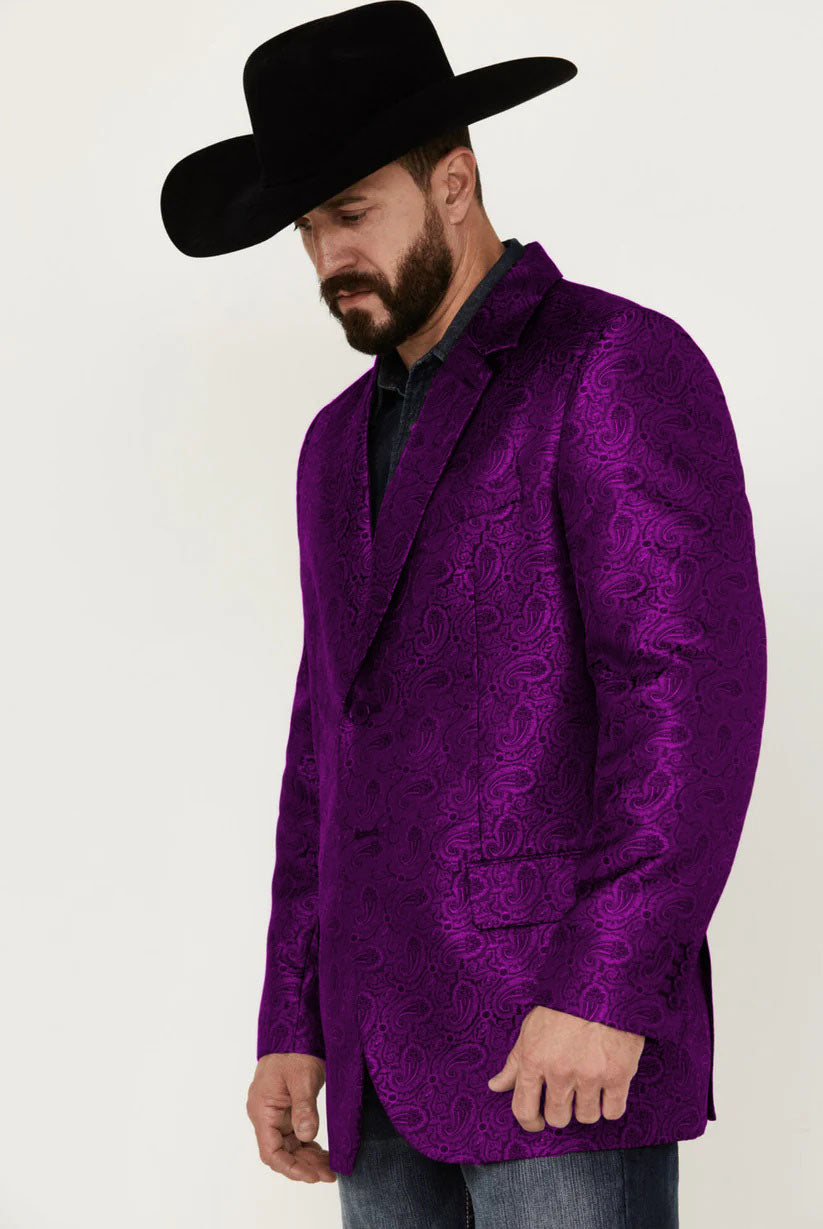 Western Blazer - Saco Vaquero para Hombre - Saco Vaquero Paisly Fabric in Color Purple