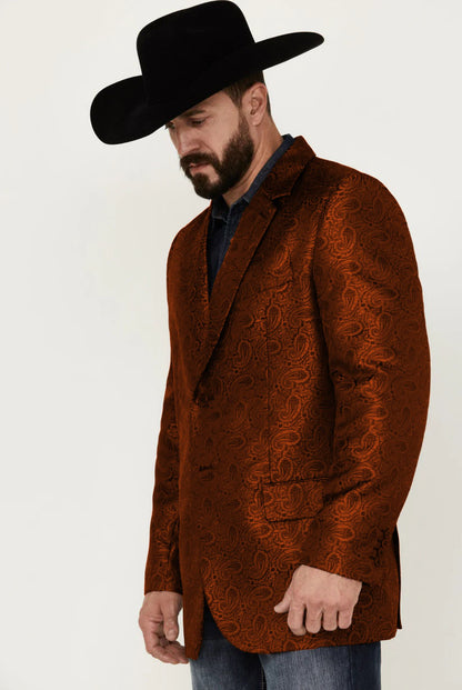 Western Blazer - Saco Vaquero para Hombre - Saco Vaquero Paisly Fabric in Color Rust
