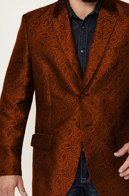 Western Blazer - Saco Vaquero para Hombre - Saco Vaquero Paisly Fabric in Color Rust