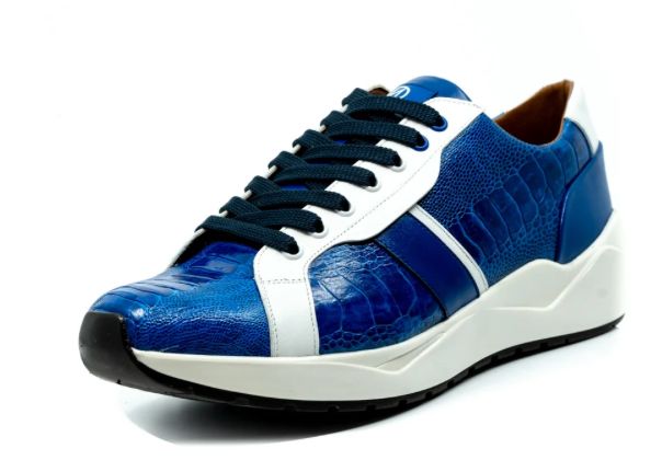 Marco_Di_Milano Lyon: Blue Leather & White Accent Dress Shoe