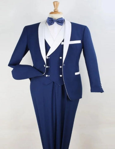 Blue Prom Suit - Blue Homecoming Outfits For Guys White Satin Shawl Lapel Blue