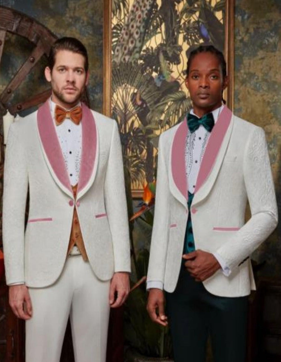 White and Pink Tuxedo - Prom Suit (Jacket  Pants  Vest  Bowtie Package)