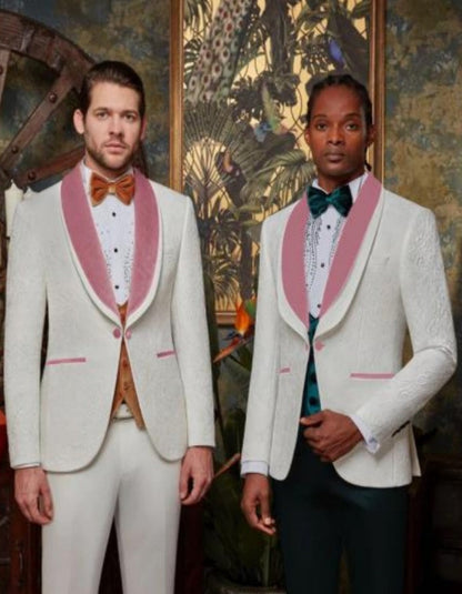 White and Pink Tuxedo - Prom Suit (Jacket  Pants  Vest  Bowtie Package)