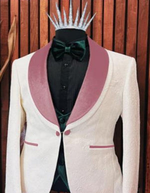 White and Pink Tuxedo - Prom Suit (Jacket  Pants  Vest  Bowtie Package)